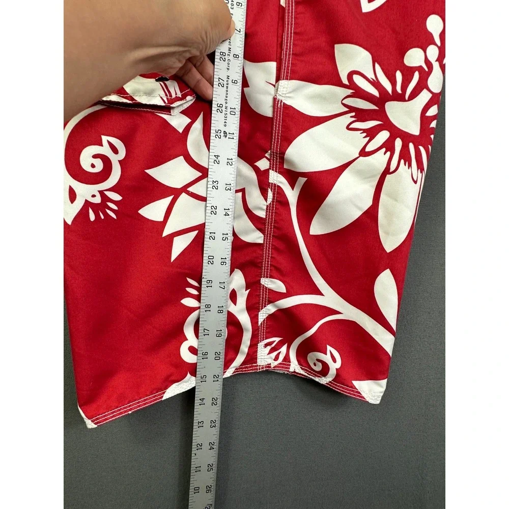 Old Navy Mens Red White Hibiscus Floral Board Shorts Swim Trunks Size L 38 Waist